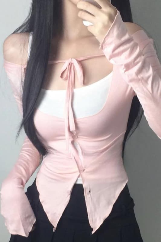 한국 동대문 새로운 품격 몸매 가꾸기 다용도 긴팔 스트랩 티셔츠 디스플레이 몸 캐미솔 두 조각 여성 세트 이미지 6