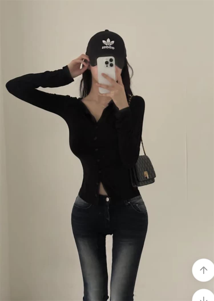 한국 동대문 새로운 품격 몸매 가꾸기 라운드 넥 몸매 가꾸기 디스플레이 몸 얇은 스타일 마이크로 ~을 통해 다용도 긴팔 오픈 가디건 티셔츠 상세 이미지 1