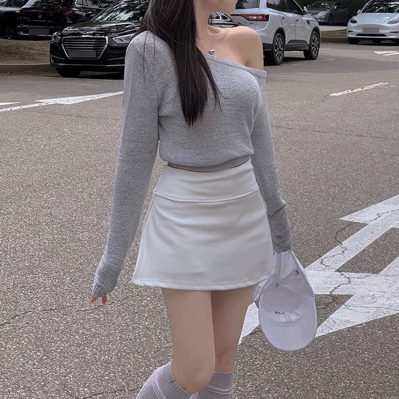 한국 동대문 새로운 품격 연령 감소 얇은 스타일 하이웨이스트 한 마디 디스플레이 몸 편안함 노출 방지 다용도 짧은 치마바지 이미지 4