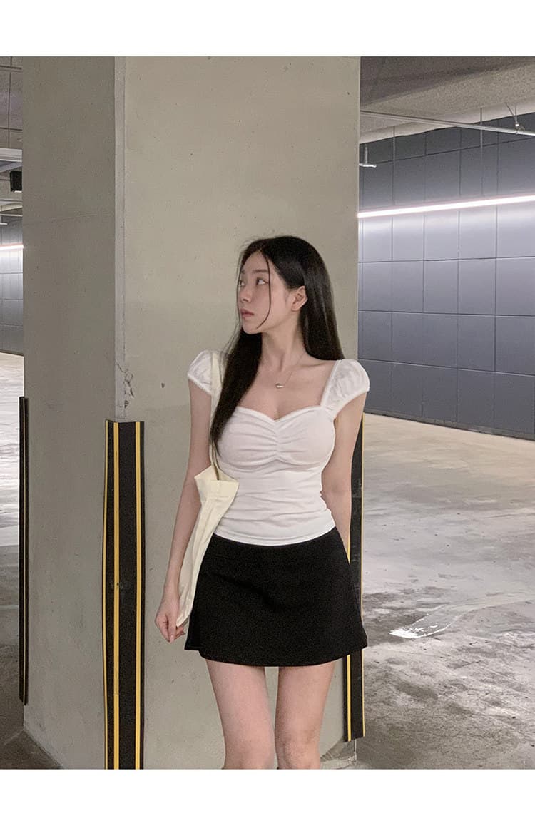 한국 동대문 새로운 품격 연령 감소 얇은 스타일 하이웨이스트 한 마디 디스플레이 몸 편안함 노출 방지 다용도 짧은 치마바지 상세 이미지 9