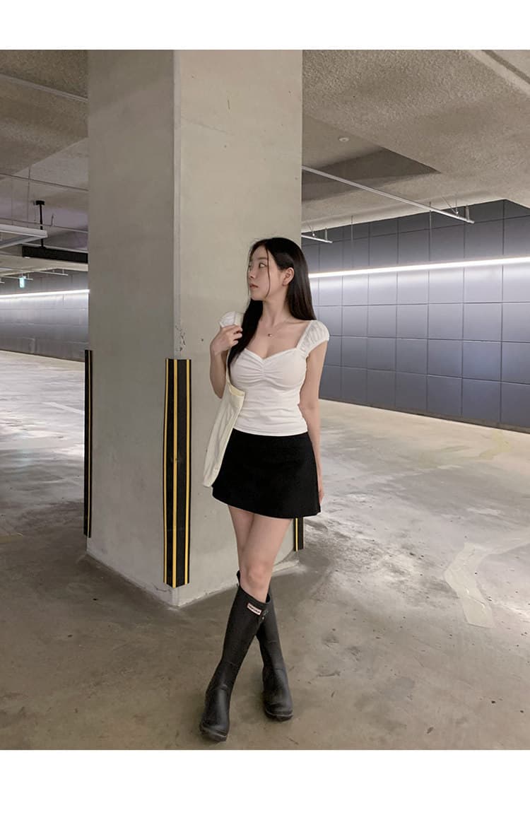 한국 동대문 새로운 품격 연령 감소 얇은 스타일 하이웨이스트 한 마디 디스플레이 몸 편안함 노출 방지 다용도 짧은 치마바지 상세 이미지 10