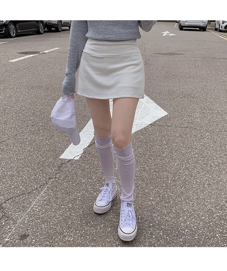 한국 동대문 새로운 품격 연령 감소 얇은 스타일 하이웨이스트 한 마디 디스플레이 몸 편안함 노출 방지 다용도 짧은 치마바지 상세 이미지 13