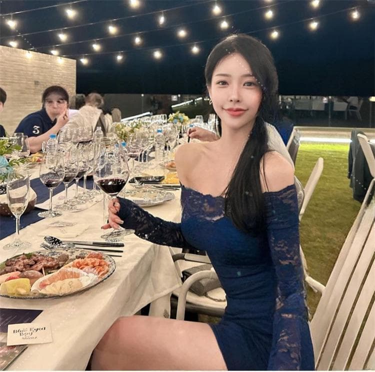 한국 동대문 새로운 품격 몸매 가꾸기 디스플레이 몸 보트넥 오프숄더 무거운 작업 레이스 타이트 스커트 점프 슈트 미니 스커트 여성 상세 이미지 15