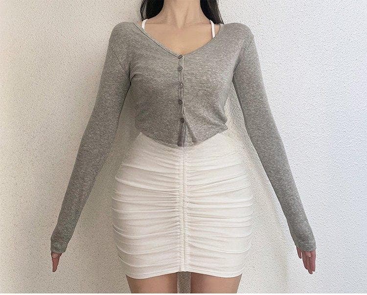 한국 동대문 새로운 품격 몸매 가꾸기 얇은 스타일 마이크로 ~을 통해 V넥 긴팔 오픈 가디건 티셔츠 여성 다용도 쇼트 스타일 작은 외투 상세 이미지 11