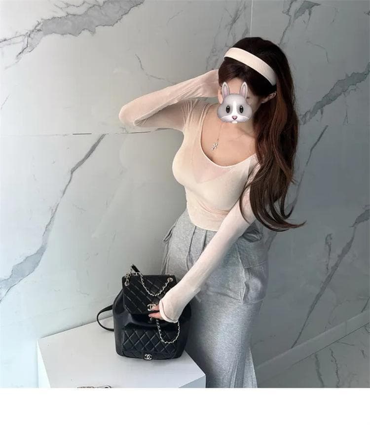 한국 동대문 새로운 품격 부드러운 찹쌀 프로 피부 모달 대 u 칼라 곡선 진자 얇은 스타일 마이크로 ~을 통해 만나는 티셔츠 여성 상세 이미지 13
