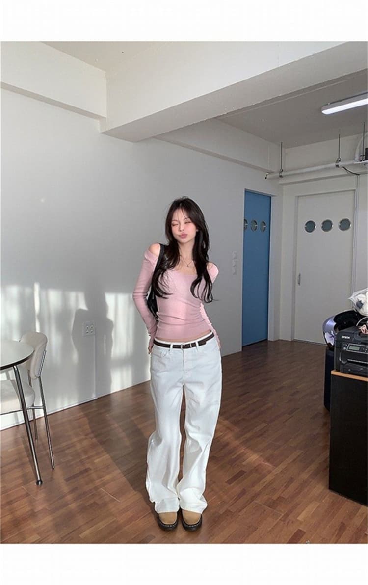 한국 동대문 새로운 품격 몸매 가꾸기 디스플레이 몸 긴팔 얇은 스타일 마이크로 ~을 통해 빅 브이 넥 다용도 기본 셔츠 티셔츠 여성 상세 이미지 4
