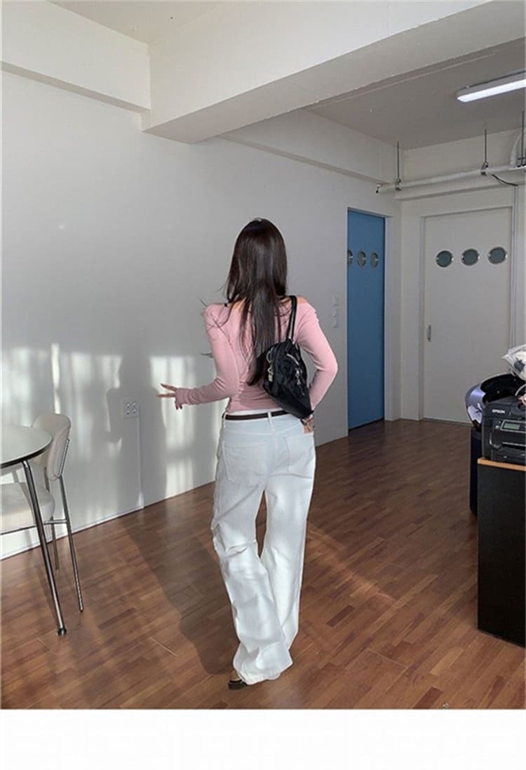 한국 동대문 새로운 품격 몸매 가꾸기 디스플레이 몸 긴팔 얇은 스타일 마이크로 ~을 통해 빅 브이 넥 다용도 기본 셔츠 티셔츠 여성 상세 이미지 12