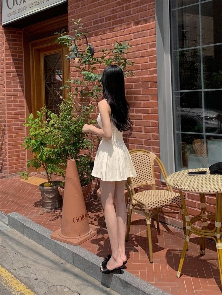 한국 동대문 새로운 품격 허리 수축 몸매 가꾸기 디스플레이 몸 다용도 단색 쇼트 스타일 한 마디 니트 점프 슈트 미니 스커트 상세 이미지 17