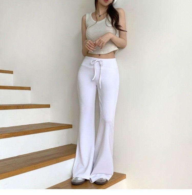 한국 동대문 새로운 품격 편안함 다용도 레이스업 단색 슬림해 보이는 디스플레이 몸 부츠컷 바지 캐주얼 긴 바지 여성 상세 이미지 3