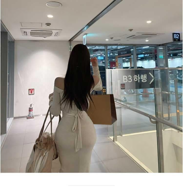한국 동대문 새로운 품격 몸매 가꾸기 디스플레이 몸 보트넥 오프숄더 허리 수축 스트랩 롱 코트 타이트 스커트 드레스 상세 이미지 11