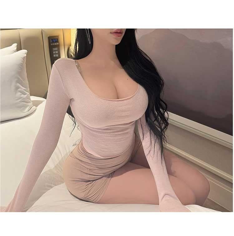 한국 동대문 봄 여름 새로운 품격 모달 몸매 가꾸기 디스플레이 몸 대 u 칼라 쇼트 스타일 이슬 허리 긴팔 티셔츠 여성 상세 이미지 10