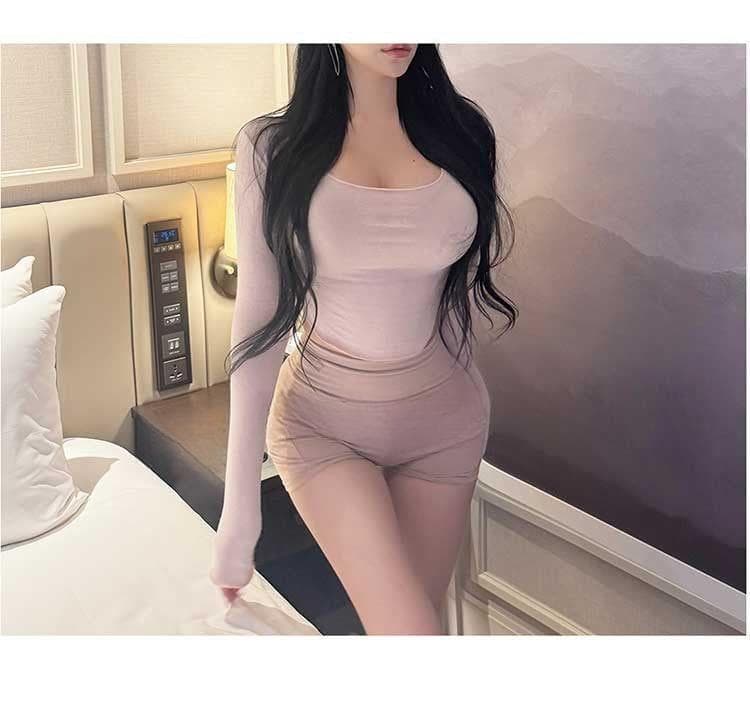 한국 동대문 봄 여름 새로운 품격 모달 몸매 가꾸기 디스플레이 몸 대 u 칼라 쇼트 스타일 이슬 허리 긴팔 티셔츠 여성 상세 이미지 12