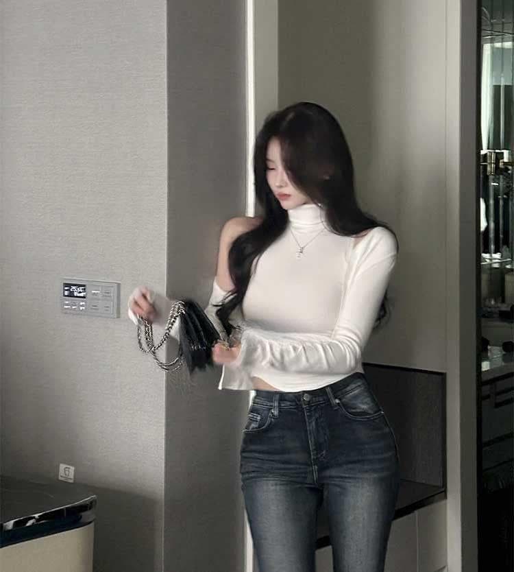 한국 동대문 봄 여름 새로운 품격 몸매 가꾸기 디스플레이 몸 터틀넥 민소매 티셔츠 긴팔 오픈 가디건 두 조각 여성 세트 상세 이미지 6