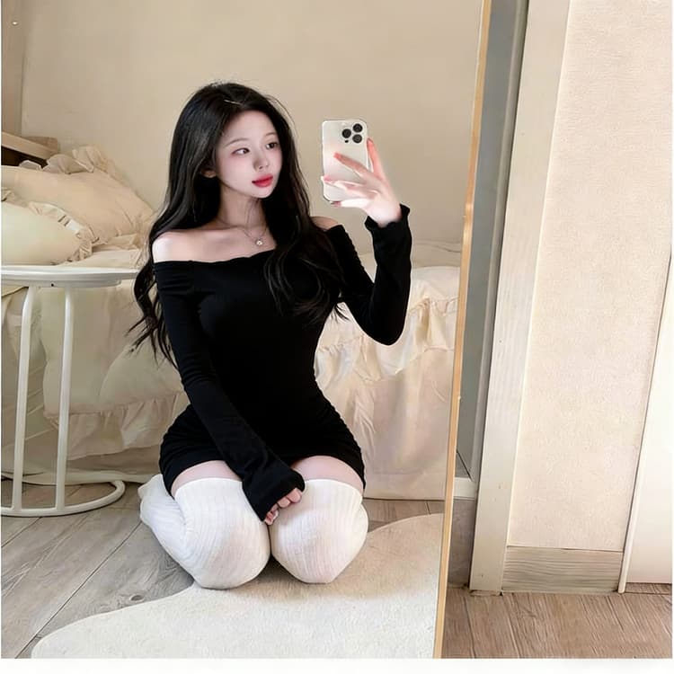 한국 동대문 새로운 품격 순수한 욕망 고급 센스 보트넥 오프숄더 몸매 가꾸기 디스플레이 몸 타이트 스커트 점프 슈트 미니 스커트 상세 이미지 5