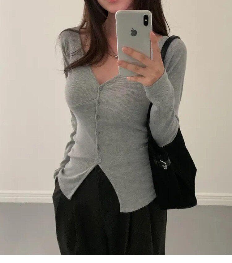 한국 동대문 새로운 품격 몸매 가꾸기 V넥 디스플레이 몸 얇은 스타일 마이크로 ~을 통해 트임 다용도 긴팔 오픈 가디건 티셔츠 여성 상세 이미지 16
