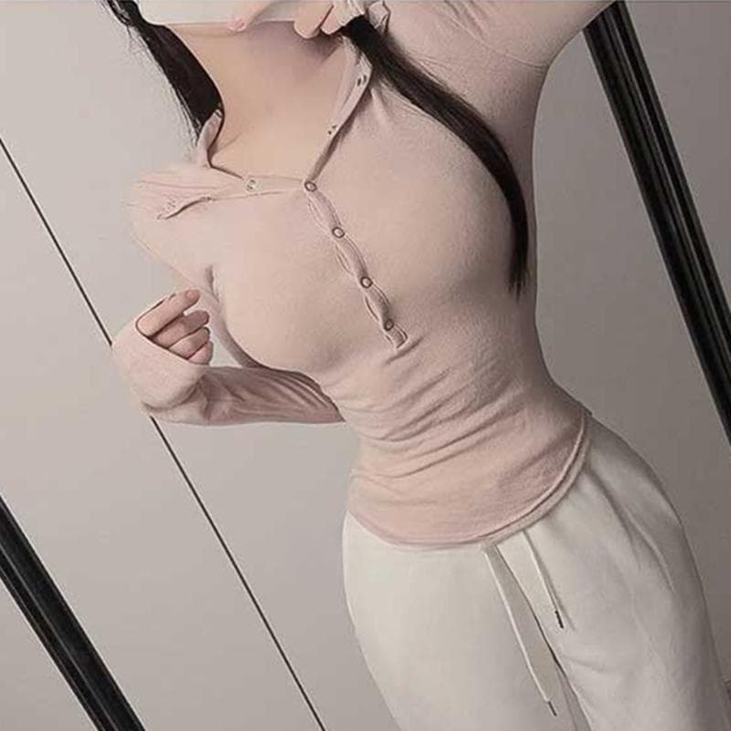 한국 동대문 새로운 품격 몸매 가꾸기 디스플레이 몸 양모 편안함 싱글 줄 버튼 후드 다용도 긴팔 티셔츠 여성 이미지 5