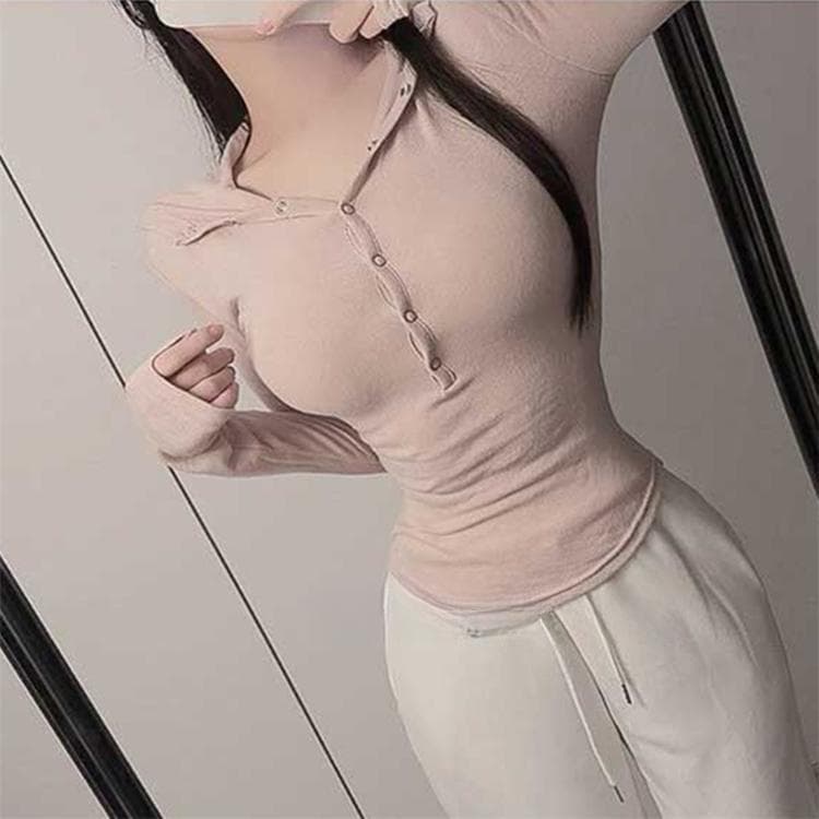 한국 동대문 새로운 품격 몸매 가꾸기 디스플레이 몸 양모 편안함 싱글 줄 버튼 후드 다용도 긴팔 티셔츠 여성 상세 이미지 8