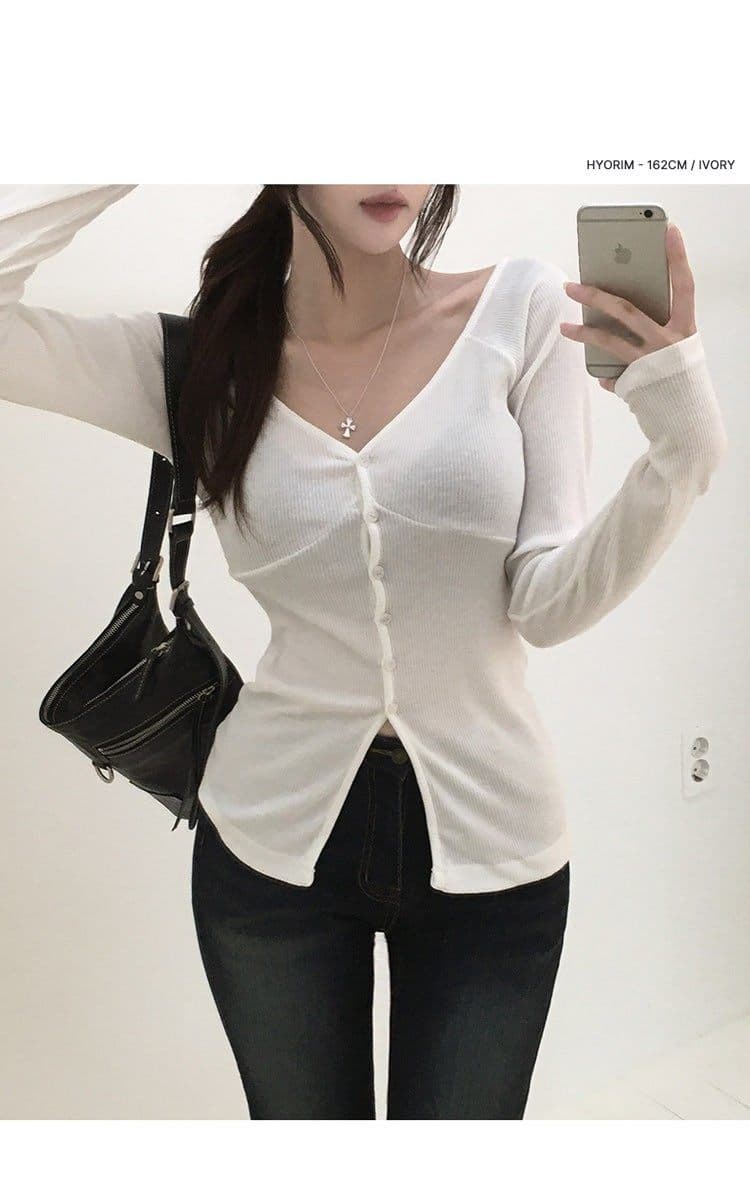 한국 동대문 새로운 품격 몸매 가꾸기 V넥 부서 버클 단색 다용도 디스플레이 몸 슬림해 보이는 긴팔 오픈 가디건 티셔츠 여성 상세 이미지 5