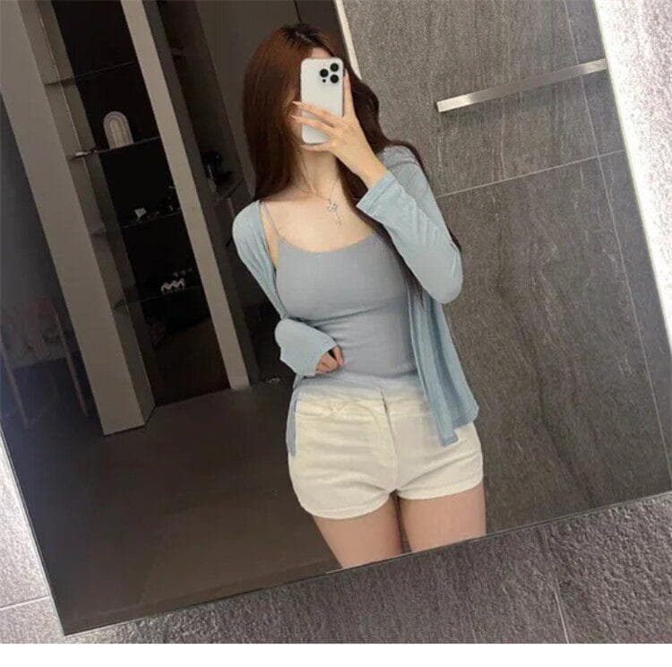 한국 동대문 새로운 품격 라이 경기 서울 주간 실크 작은 외투 편안함 얇은 스타일 다용도 긴팔 오픈 가디건 티셔츠 여성 상세 이미지 12