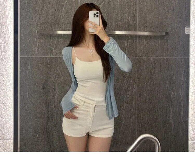 한국 동대문 새로운 품격 라이 경기 서울 주간 실크 작은 외투 편안함 얇은 스타일 다용도 긴팔 오픈 가디건 티셔츠 여성 상세 이미지 13