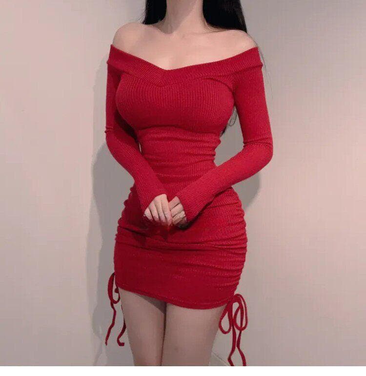 한국 동대문 새로운 품격 V넥 수 있습니다. 오프숄더 허리 수축 펌프 Pleat 디스플레이 몸 타이트 스커트 만나는 점프 슈트 미니 스커트 여성 상세 이미지 16