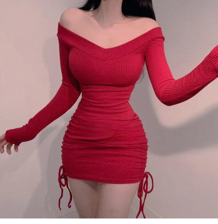 한국 동대문 새로운 품격 V넥 수 있습니다. 오프숄더 허리 수축 펌프 Pleat 디스플레이 몸 타이트 스커트 만나는 점프 슈트 미니 스커트 여성 상세 이미지 17