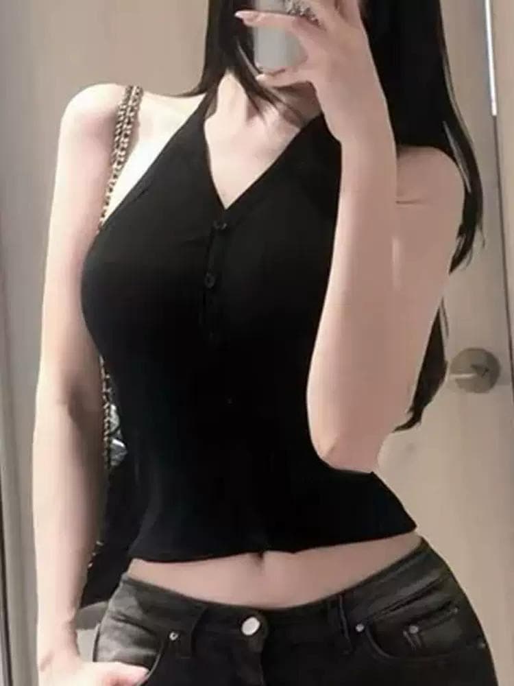 한국 동대문 새로운 품격 행침 목 몸매 가꾸기 디스플레이 몸 쇼트 스타일 이슬 멜빵 패드 민소매 만나는 조끼 티셔츠 이미지 3