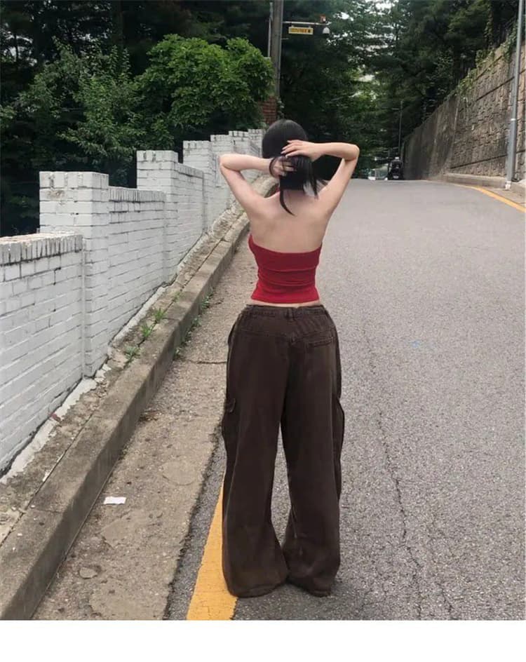 한국 동대문 새로운 품격 행침 목 몸매 가꾸기 디스플레이 몸 쇼트 스타일 이슬 멜빵 패드 민소매 만나는 조끼 티셔츠 상세 이미지 5