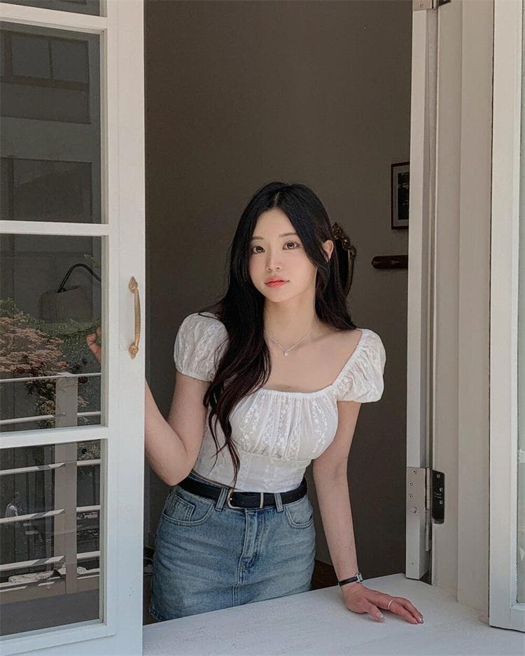 한국 동대문 새로운 품격 광장 칼라 레트로 몸매 가꾸기 쇼트 스타일 디스플레이 몸 다용도 반팔 셔츠 티셔츠 여성 상세 이미지 23
