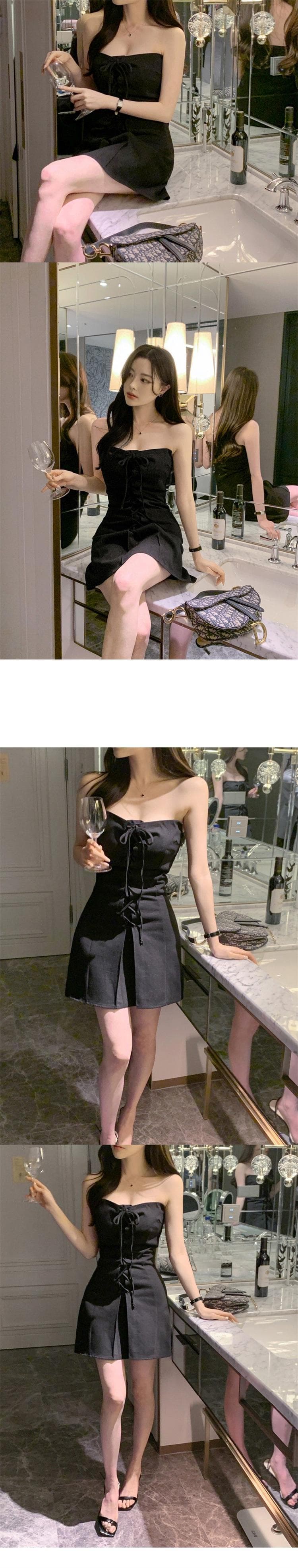 한국 동대문 새로운 품격 mo 가슴 디자인 센스 몸매 가꾸기 디스플레이 몸 레이스업 다용도 데님 점프 슈트 미니 스커트 여성 상세 이미지 10