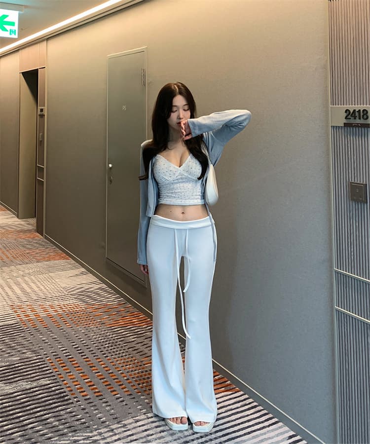 한국 동대문 새로운 품격 패션 펌프 로프 단색 몸매 가꾸기 디스플레이 몸 하이웨이스트 다용도 캐주얼 부츠컷 긴 바지 상세 이미지 18