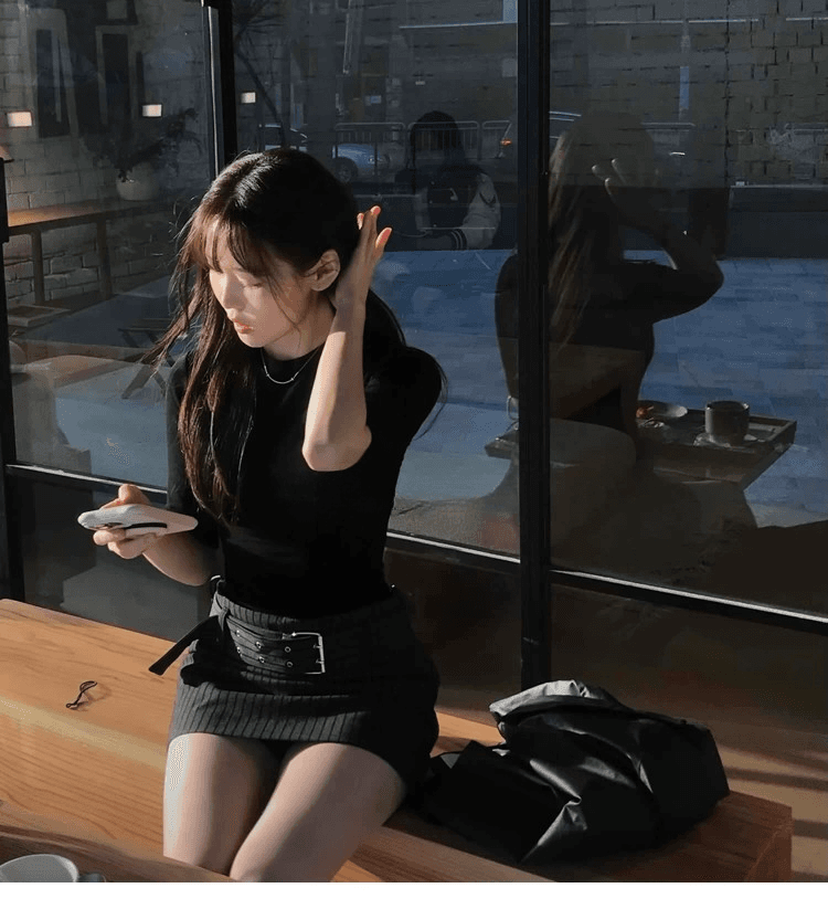 한국 동대문 새로운 품격 얇은 스타일 마이크로 ~을 통해 몸매 가꾸기 디스플레이 몸 5 점 중간 소매 라운드 넥 다용도 타이트 티셔츠 상세 이미지 2