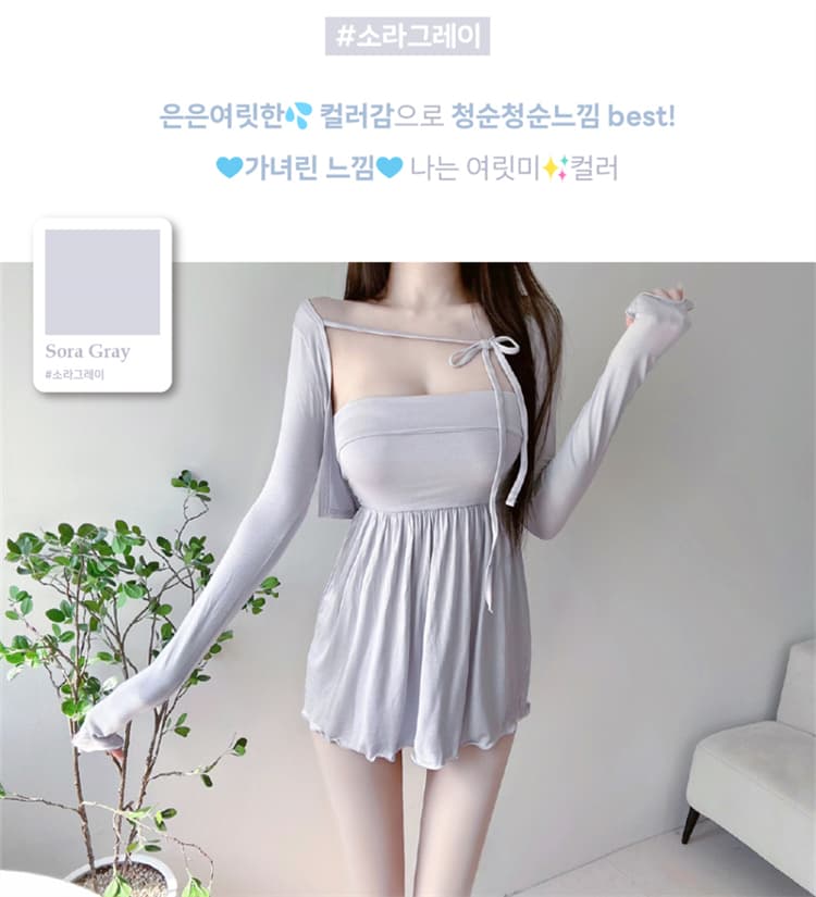 한국 동대문 품격 몸매 가꾸기 디스플레이 몸 다용도 민소매 mo 가슴 티셔츠 가져 가라. 긴팔 레이스업 오픈 가디건 투피스 세트 상세 이미지 7