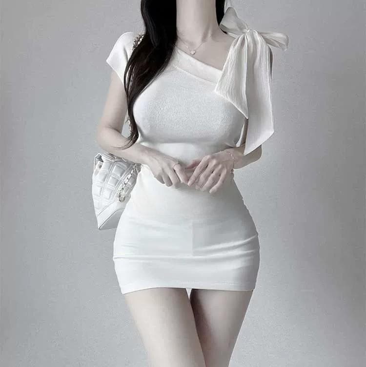 한국 동대문 새로운 품격 비스듬한 칼라 오프숄더 몸매 가꾸기 허리 수축 주름 디스플레이 몸 스트랩 니트 스웨터 티셔츠 여성 상세 이미지 2