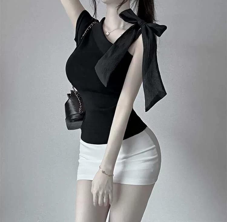 한국 동대문 새로운 품격 비스듬한 칼라 오프숄더 몸매 가꾸기 허리 수축 주름 디스플레이 몸 스트랩 니트 스웨터 티셔츠 여성 상세 이미지 11