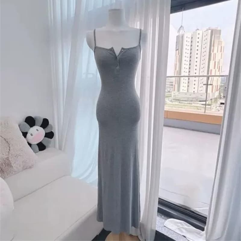 한국 동대문 새로운 품격 몸매 가꾸기 디스플레이 몸 반 개방 칼라 민소매 다용도 롱 코트 슬립 타이트 스커트 드레스 이미지 6
