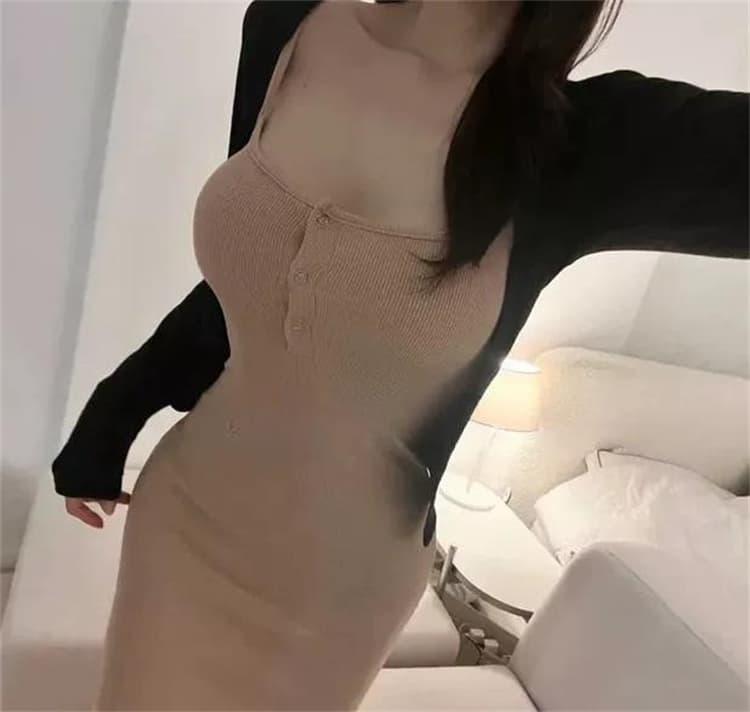 한국 동대문 새로운 품격 몸매 가꾸기 디스플레이 몸 반 개방 칼라 민소매 다용도 롱 코트 슬립 타이트 스커트 드레스 상세 이미지 15