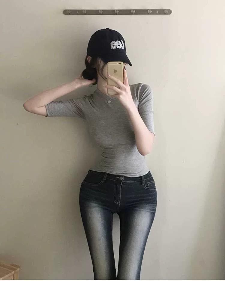 한국 동대문 새로운 품격 몸매 가꾸기 라운드 넥 얇은 스타일 마이크로 ~을 통해 디스플레이 몸 다용도 중간 소매 기본 셔츠 티셔츠 여성 상세 이미지 18