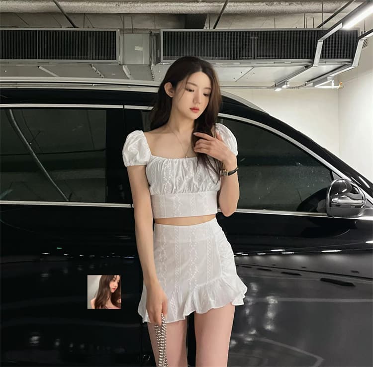 한국 동대문 새로운 품격 광장 칼라 몸매 가꾸기 주름 쇼트 스타일 디스플레이 몸 다용도 자카드 타이트 반팔 티셔츠 상세 이미지 9