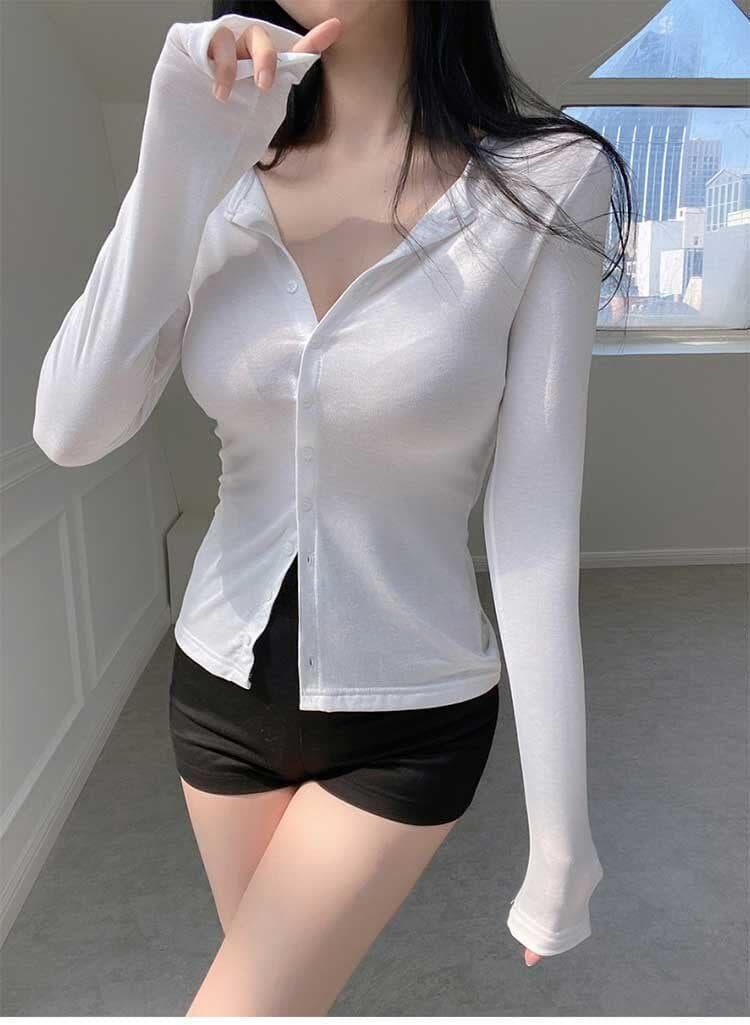 한국 동대문 새로운 품격 몸매 가꾸기 디스플레이 몸 제인 약속하기 코디 싱글 줄 버튼 다용도 긴팔 오픈 가디건 티셔츠 상세 이미지 2