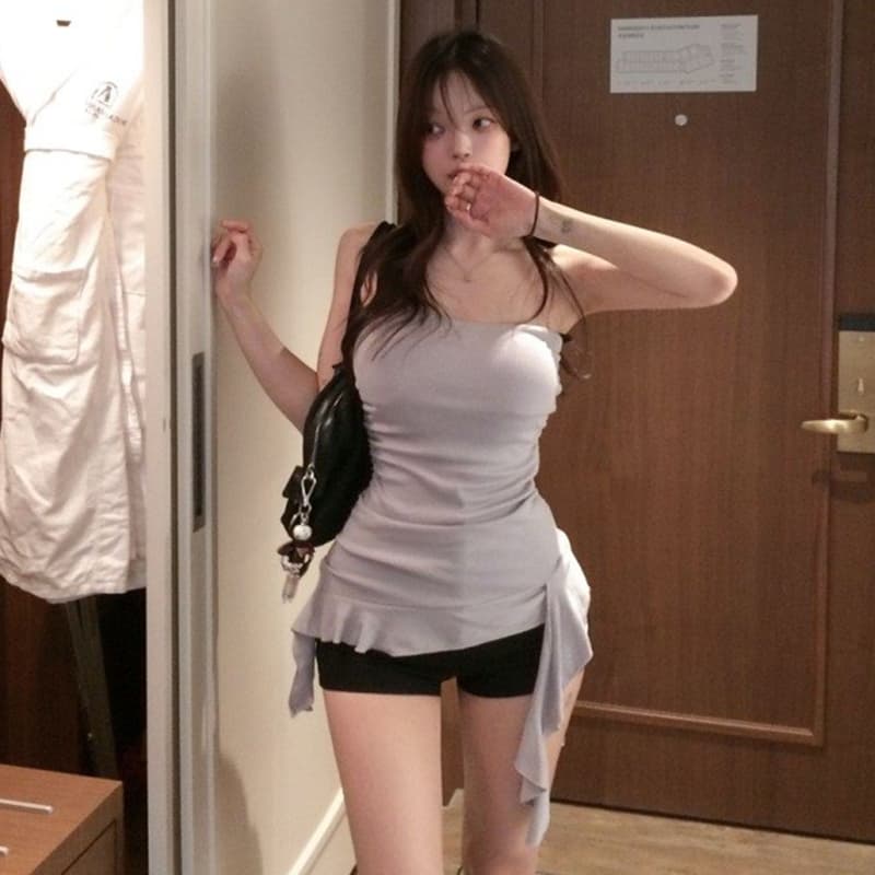 한국 새로운 품격 몸매 가꾸기 보트넥 민소매 오프숄더 디스플레이 몸 비대칭 다용도 벨트 패드 mo 가슴 티셔츠 여성 이미지 3
