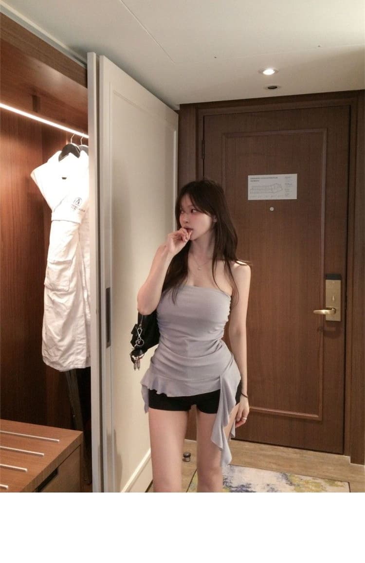한국 새로운 품격 몸매 가꾸기 보트넥 민소매 오프숄더 디스플레이 몸 비대칭 다용도 벨트 패드 mo 가슴 티셔츠 여성 상세 이미지 3