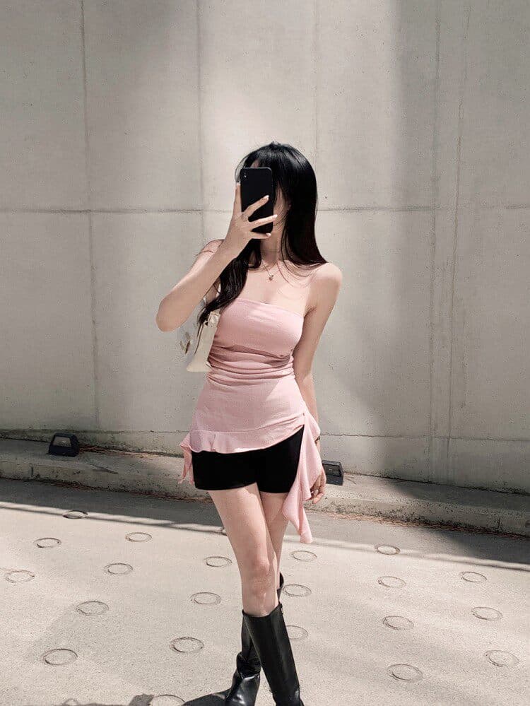 한국 동대문 새로운 품격 몸매 가꾸기 보트넥 오프숄더 민소매 디스플레이 몸 벨트 패드 비대칭 mo 가슴 티셔츠 상세 이미지 3