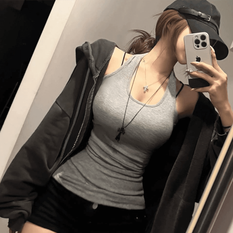 한국 동대문 새로운 품격 몸매 가꾸기 행침 목 백리스 디스플레이 몸 다용도 민소매 만나는 조끼 티셔츠 여성 이미지 5