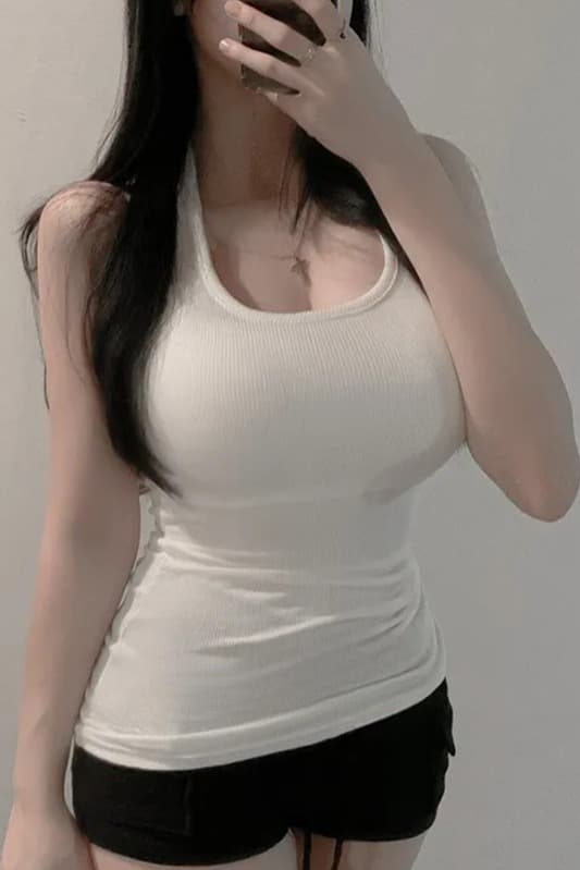 한국 동대문 새로운 품격 몸매 가꾸기 행침 목 백리스 얇은 스타일 마이크로 ~을 통해 디스플레이 몸 민소매 만나는 조끼 티셔츠 이미지 7