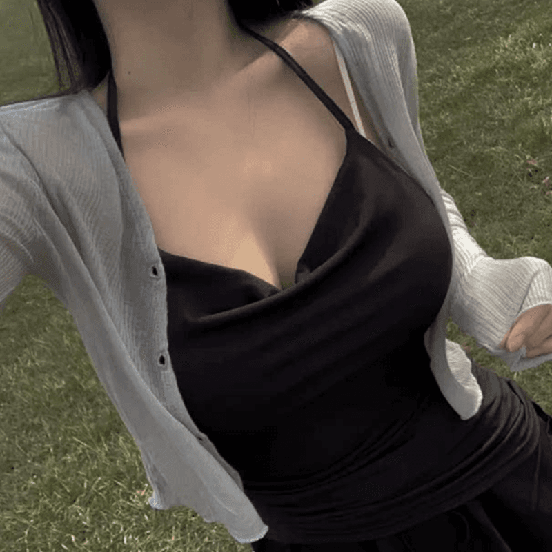 한국 새로운 품격 흔들다 칼라 몸매 가꾸기 얇은 스타일 마이크로 ~을 통해 디스플레이 몸 행침 목 레이스업 비대칭 백리스 다용도 티셔츠 이미지 6