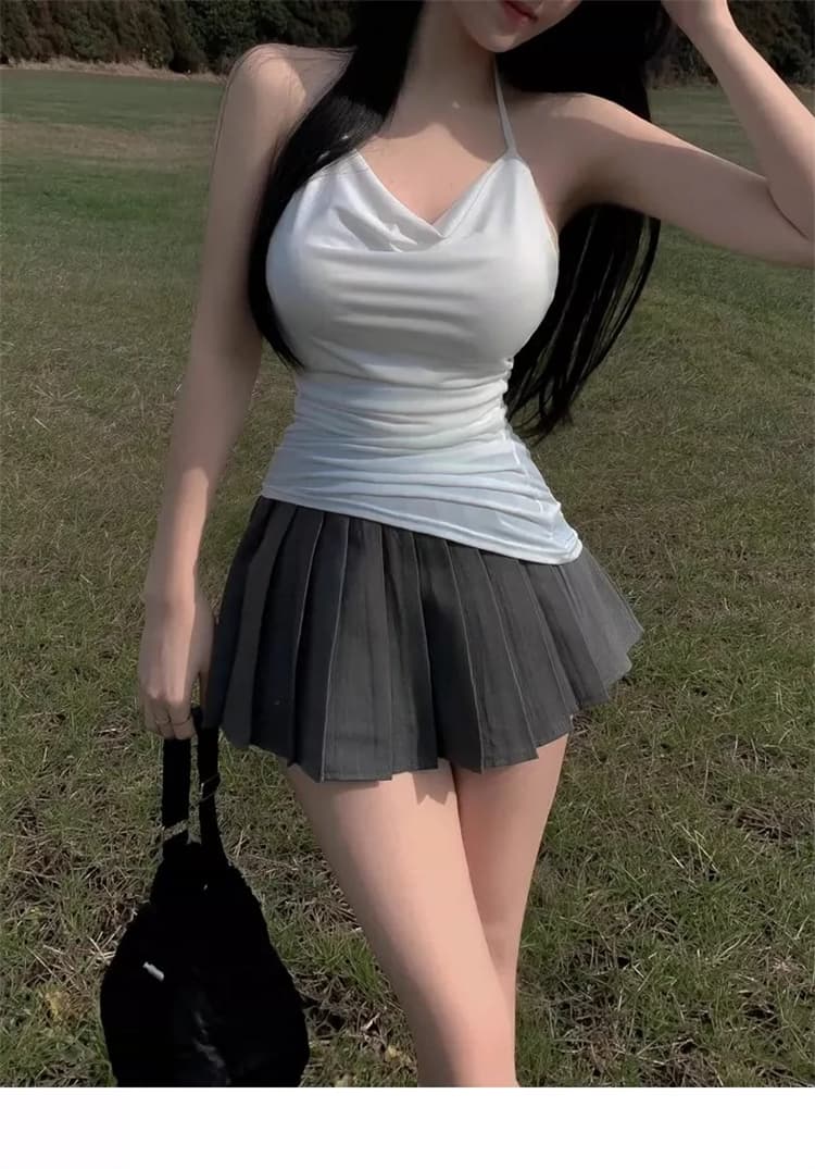 한국 새로운 품격 흔들다 칼라 몸매 가꾸기 얇은 스타일 마이크로 ~을 통해 디스플레이 몸 행침 목 레이스업 비대칭 백리스 다용도 티셔츠 상세 이미지 3