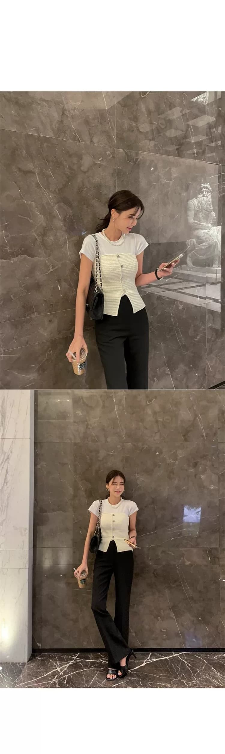 한국 동대문 새로운 품격 디자인 센스 몸매 가꾸기 디스플레이 몸 쇼트 스타일 없음 다용도 소매 mo 가슴 조끼 티셔츠 여성 상세 이미지 20