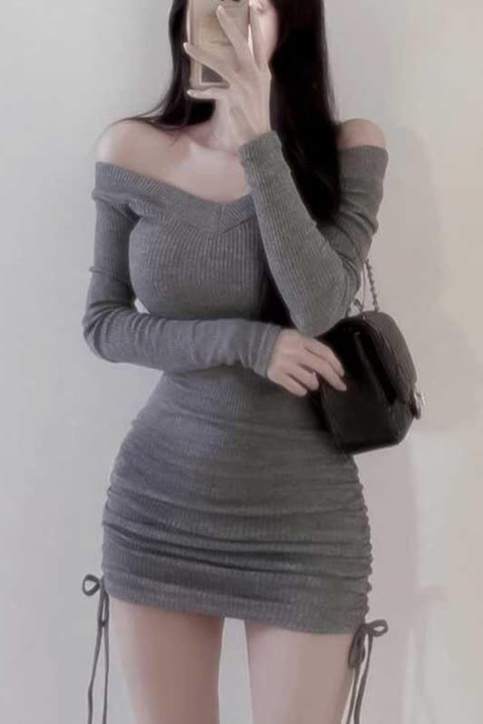 한국 동대문 새로운 품격 몸매 가꾸기 순수한 욕망 빅 브이 넥 수 있습니다. 오프숄더 디스플레이 몸 펌프 로프 타이트 스커트 점프 슈트 미니 스커트 이미지 7