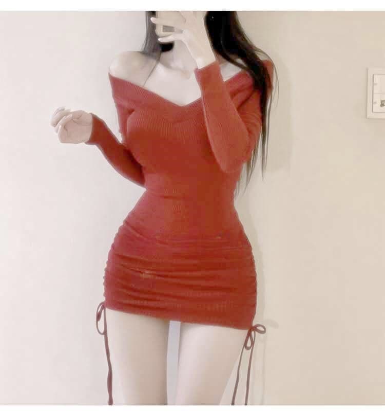 한국 동대문 새로운 품격 몸매 가꾸기 순수한 욕망 빅 브이 넥 수 있습니다. 오프숄더 디스플레이 몸 펌프 로프 타이트 스커트 점프 슈트 미니 스커트 상세 이미지 10